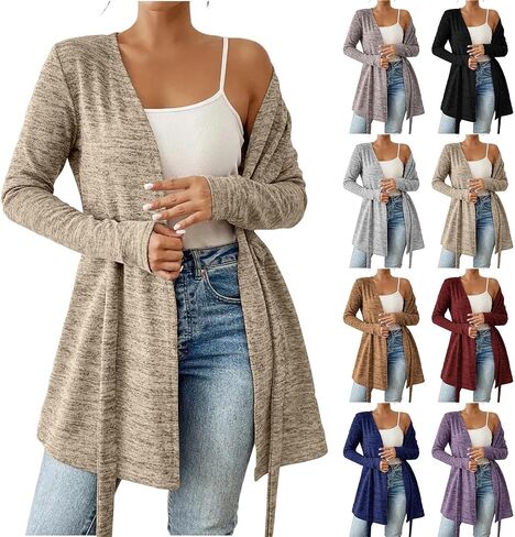 Womens Tie Front Cardigans Lightweight Long Sleeve Open Front Cardigan Sweaters Trendy Fall Clothes Shrugs Cover Ups in Saudi Arabia