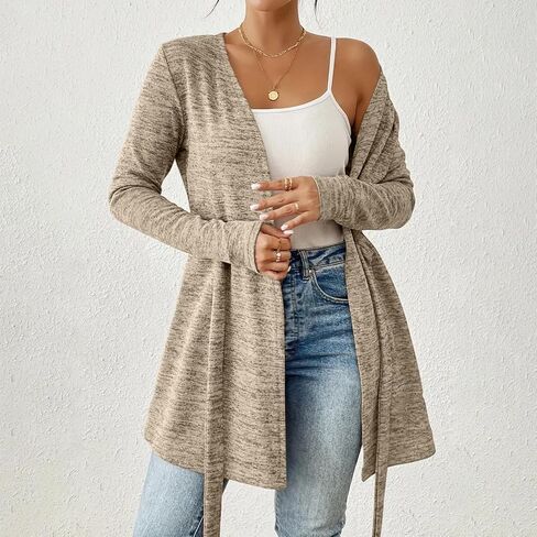 Womens Tie Front Cardigans Lightweight Long Sleeve Open Front Cardigan Sweaters Trendy Fall Clothes Shrugs Cover Ups in Saudi Arabia