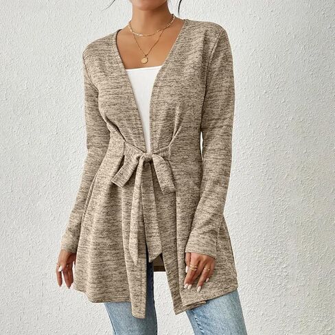 Womens Tie Front Cardigans Lightweight Long Sleeve Open Front Cardigan Sweaters Trendy Fall Clothes Shrugs Cover Ups in Saudi Arabia
