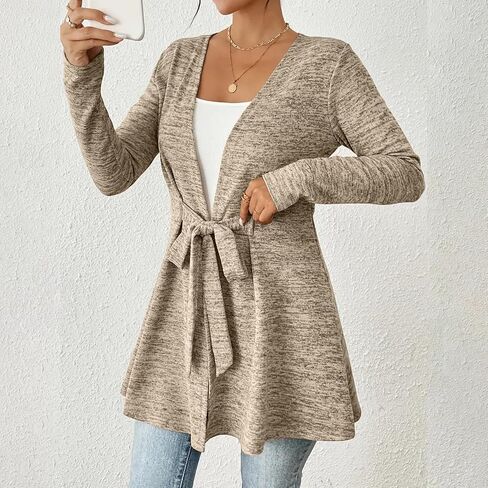 Womens Tie Front Cardigans Lightweight Long Sleeve Open Front Cardigan Sweaters Trendy Fall Clothes Shrugs Cover Ups in Saudi Arabia