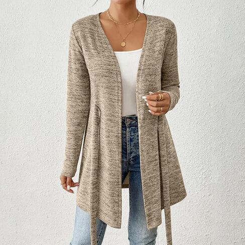 Womens Tie Front Cardigans Lightweight Long Sleeve Open Front Cardigan Sweaters Trendy Fall Clothes Shrugs Cover Ups in Saudi Arabia