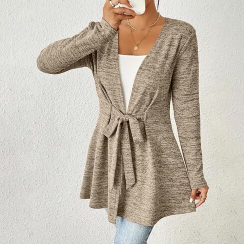 Womens Tie Front Cardigans Lightweight Long Sleeve Open Front Cardigan Sweaters Trendy Fall Clothes Shrugs Cover Ups in Saudi Arabia