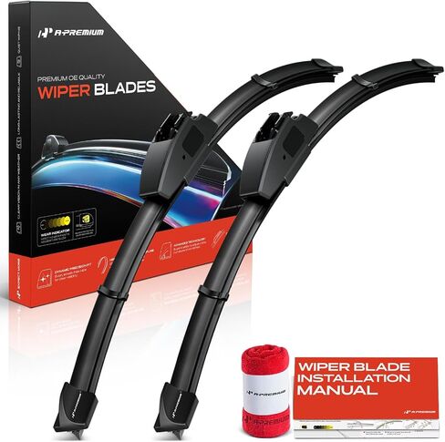 A-Premium Pack of 2 Windshield Wiper Blades with Wear Indicator & Towel - Compatible with Ford Escape 2001-2003 & Jeep Liberty 2002-2012 & Dodge Nitro 2007-2012 - 19" and 19", Hook Connector in Saudi Arabia