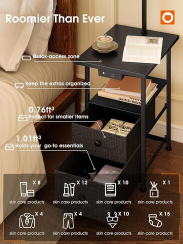 addlon Floor Lamp with Side Table, Nightstand with Charging Station, 3 Color Temperatures 9W LED Bulb, Floor Lamps for Living Room, Bedroom, Storage End Tables Living Room - Black in Kuwait