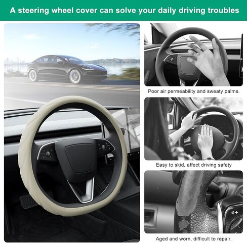for 2024 Tesla Model 3 & 2025 Model Y Steering Wheel Cover Silicone Material Non-Slip Soft Steering Wheels Protective Interior Accessories (Black) in Saudi Arabia