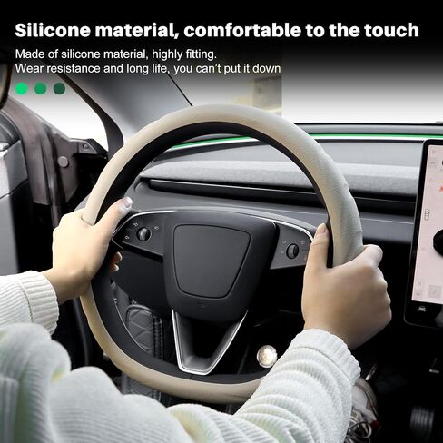 for 2024 Tesla Model 3 & 2025 Model Y Steering Wheel Cover Silicone Material Non-Slip Soft Steering Wheels Protective Interior Accessories (Black) in Saudi Arabia