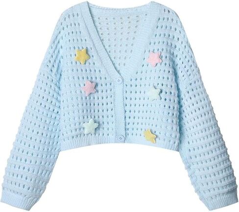 Fondthy Women للسيدات سترة كارديجان لطيف V-Neck 3D Star الطويل الأكمام جوف in Saudi Arabia