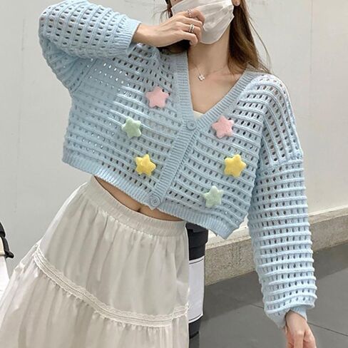 Fondthy Women للسيدات سترة كارديجان لطيف V-Neck 3D Star الطويل الأكمام جوف in Saudi Arabia