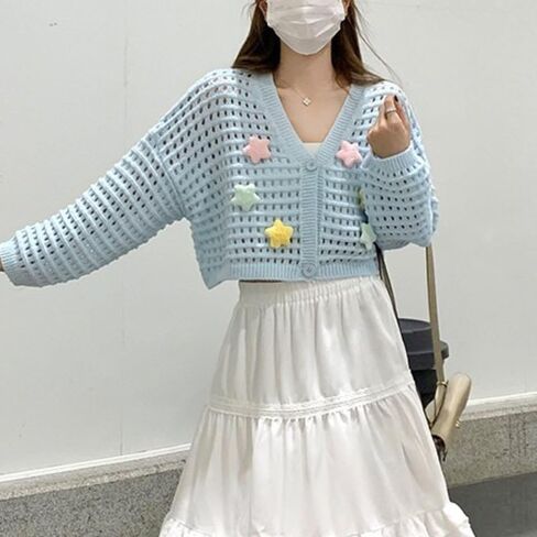 Fondthy Women للسيدات سترة كارديجان لطيف V-Neck 3D Star الطويل الأكمام جوف in Saudi Arabia
