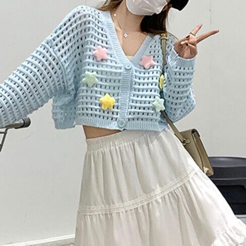 Fondthy Women للسيدات سترة كارديجان لطيف V-Neck 3D Star الطويل الأكمام جوف in Saudi Arabia