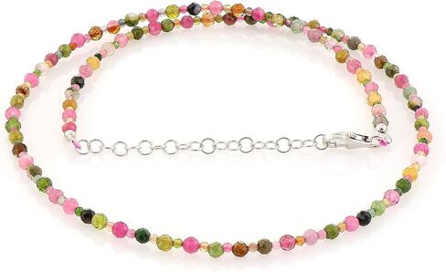 Natural Multi Tourmaline Beaded Necklace for Women – 925 Sterling Silver Chain – Handmade Healing Crystal Gemstone Jewelry – Gift for Birthday, Anniversary, New Year in Saudi Arabia