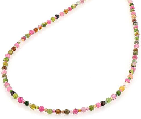 Natural Multi Tourmaline Beaded Necklace for Women – 925 Sterling Silver Chain – Handmade Healing Crystal Gemstone Jewelry – Gift for Birthday, Anniversary, New Year in Saudi Arabia