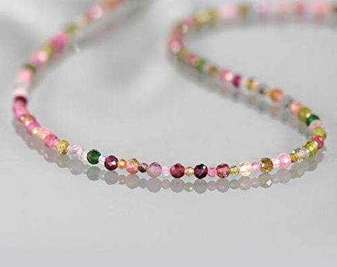 Natural Multi Tourmaline Beaded Necklace for Women – 925 Sterling Silver Chain – Handmade Healing Crystal Gemstone Jewelry – Gift for Birthday, Anniversary, New Year in Saudi Arabia