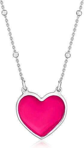 Ross-Simons Italian Pink Enamel Heart Necklace in Sterling Silver. 18 inches in Saudi Arabia