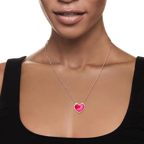 Ross-Simons Italian Pink Enamel Heart Necklace in Sterling Silver. 18 inches in Saudi Arabia