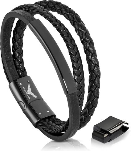 ROGUE RAVEN Leather Bracelet For Men [Size Adjustable] Tarnish Free Wrist Bracelet With Stainless Steel Closure | Aesthetic Fashion Accessorie in Exclusive Jewlery Box | Buy Now in Saudi Arabia