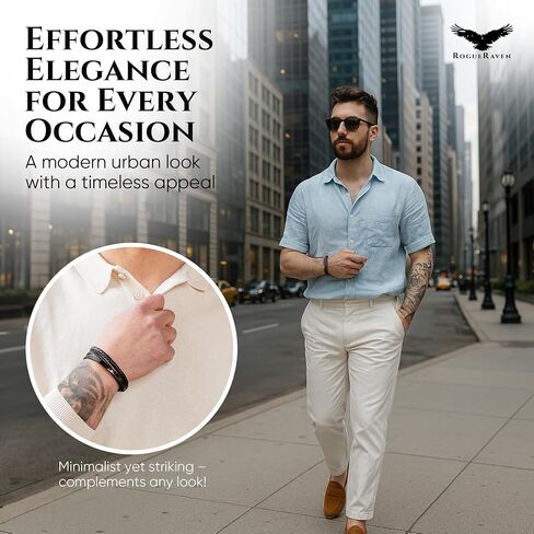 ROGUE RAVEN Leather Bracelet For Men [Size Adjustable] Tarnish Free Wrist Bracelet With Stainless Steel Closure | Aesthetic Fashion Accessorie in Exclusive Jewlery Box | Buy Now in Saudi Arabia