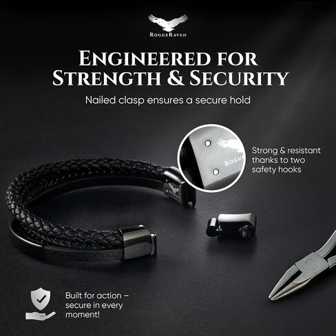 ROGUE RAVEN Leather Bracelet For Men [Size Adjustable] Tarnish Free Wrist Bracelet With Stainless Steel Closure | Aesthetic Fashion Accessorie in Exclusive Jewlery Box | Buy Now in Saudi Arabia