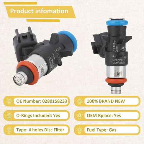 0280158233 24V VVT 3.6L Fuel Injectors,Compatible with/Jeep 3.6 Wrangler Grand Cherokee 2011-2023,Compatible with/Dodge Charger Journey Durango |4 Holes| |Set of 6| |OE#5184085AC| in Saudi Arabia