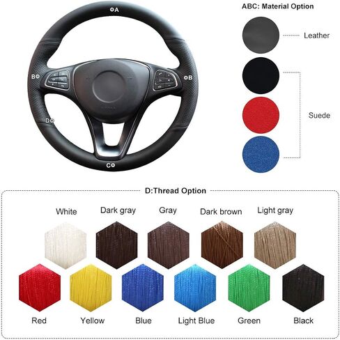 MEWANT Steering Wheel Cover for Mercedes-Benz C-Class (W205)/ CLA-Class C117 X156 / CLS-Class C218 X166 / E-Class W213 X253 / Metris (W447) 2016-2023 in Saudi Arabia
