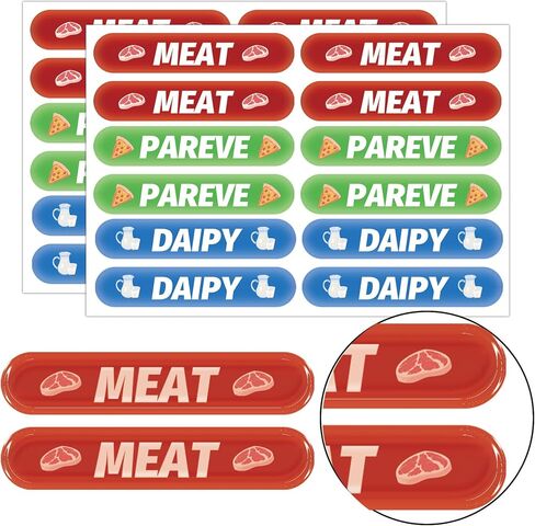120 Pcs Kosher Labels Meat Dairy Parve Stickers 1.5 x 1.5 inch Blue Dairy Red Meat Green Pareve Stickers Freezable Microwavable Dishwasher Labels for Kosher Kitchen Use (Square) in Saudi Arabia