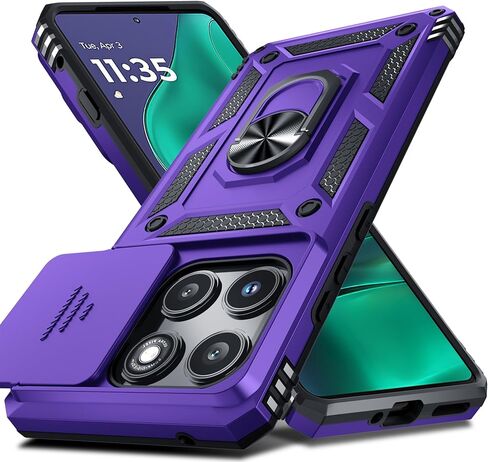 Janmitta Compatible with Moto Edge 2022 Case Built in Slide Camera Lens Cover+Screen Protector+Metal Kickstand,Heavy Duty Shockproof Full Body Cover,Black in Kuwait