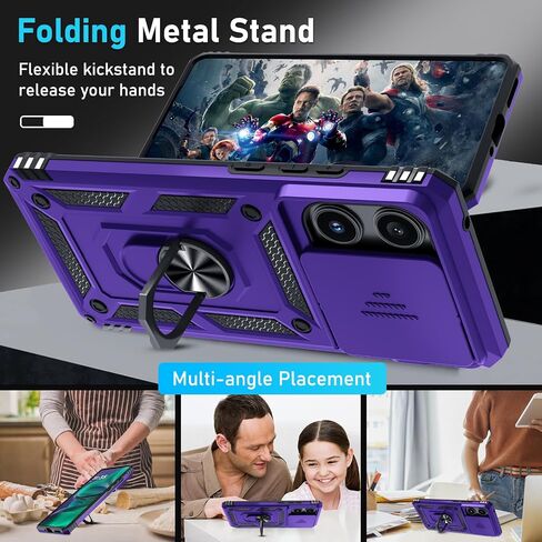 Janmitta Compatible with Moto Edge 2022 Case Built in Slide Camera Lens Cover+Screen Protector+Metal Kickstand,Heavy Duty Shockproof Full Body Cover,Black in Kuwait