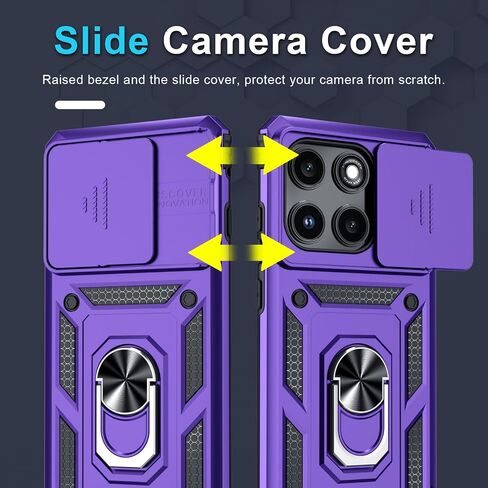 Janmitta Compatible with Moto Edge 2022 Case Built in Slide Camera Lens Cover+Screen Protector+Metal Kickstand,Heavy Duty Shockproof Full Body Cover,Black in Kuwait