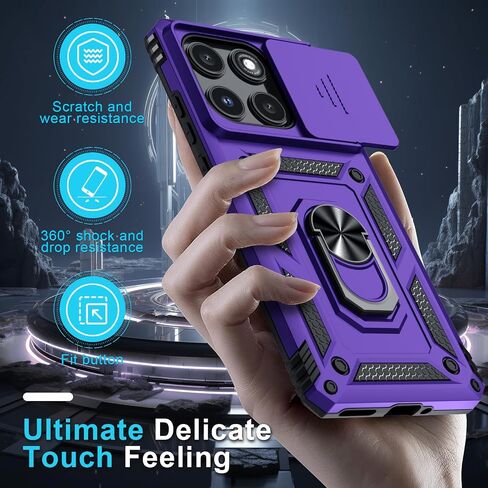 Janmitta Compatible with Moto Edge 2022 Case Built in Slide Camera Lens Cover+Screen Protector+Metal Kickstand,Heavy Duty Shockproof Full Body Cover,Black in Kuwait