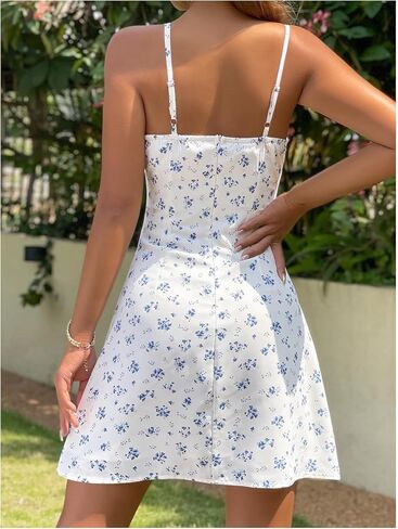Floerns Women's Floral Print Tie Front Sleeveless Ruched Bust Boho Cami Dress in Saudi Arabia