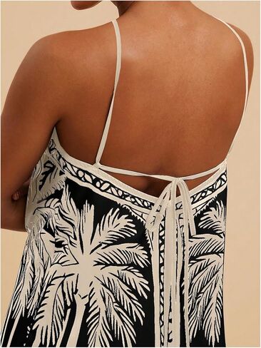 MakeMeChic Women's Tropical Print Halter Dress Tie Backless Spaghetti Strap Boho Short Dresses in Saudi Arabia