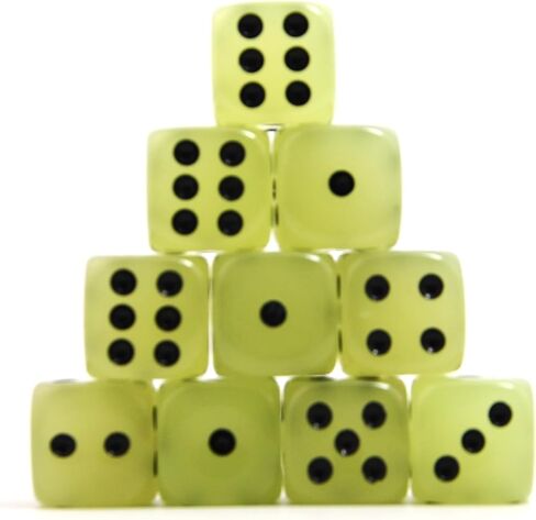 SmartDealsPro D6 Six Sided Glow in The Dark Dice Die for DND, MTG, RPG, Tenzi, Farkle, Yahtzee, Bunco, Teaching Math, Table Board Game (16mm golden dots, 50, pieces) in Saudi Arabia