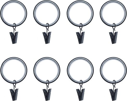 24 Pack Curtain Rings with Smooth, Quiet Nylon Inserts with Clips, Window Clip Rings Curtain Hooks Hangers, 1.26 in Interior Diameter, Fits up to 1" Rod (Nickel) in Saudi Arabia