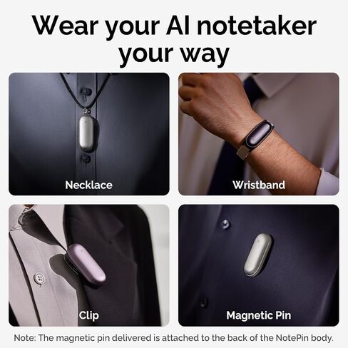 AI Voice Recorder, PLAUD NotePin Voice Recorder, App Control, AI Notetaker, AI Transcribe & Summarize, Support 112 Languages, 64GB Memory, Audio Recorder for Lectures, Meetings, Lunar Silver in Kuwait