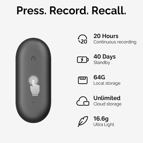AI Voice Recorder, PLAUD NotePin Voice Recorder, App Control, AI Notetaker, AI Transcribe & Summarize, Support 112 Languages, 64GB Memory, Audio Recorder for Lectures, Meetings, Lunar Silver in Kuwait