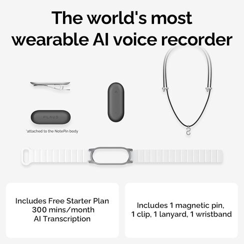 AI Voice Recorder, PLAUD NotePin Voice Recorder, App Control, AI Notetaker, AI Transcribe & Summarize, Support 112 Languages, 64GB Memory, Audio Recorder for Lectures, Meetings, Lunar Silver in Kuwait