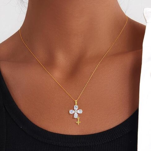14K Gold Plated | 14K Platinum Plated Necklace for Women Necklace Earrings Set with Sparkling Zircon Inlay and Silver Post Earrings in Saudi Arabia