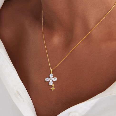 14K Gold Plated | 14K Platinum Plated Necklace for Women Necklace Earrings Set with Sparkling Zircon Inlay and Silver Post Earrings in Saudi Arabia