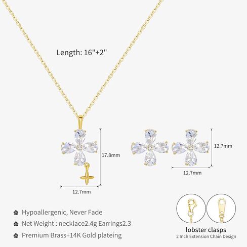14K Gold Plated | 14K Platinum Plated Necklace for Women Necklace Earrings Set with Sparkling Zircon Inlay and Silver Post Earrings in Saudi Arabia