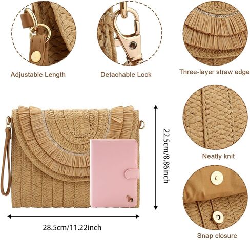 احصل على محفظة بمقبض من القش للنساء للصيف وحقائب يد على شكل ظرف للشاطئ ومحفظة وحقيبة كروس in Kuwait
