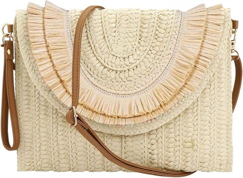 احصل على محفظة بمقبض من القش للنساء للصيف وحقائب يد على شكل ظرف للشاطئ ومحفظة وحقيبة كروس in Kuwait