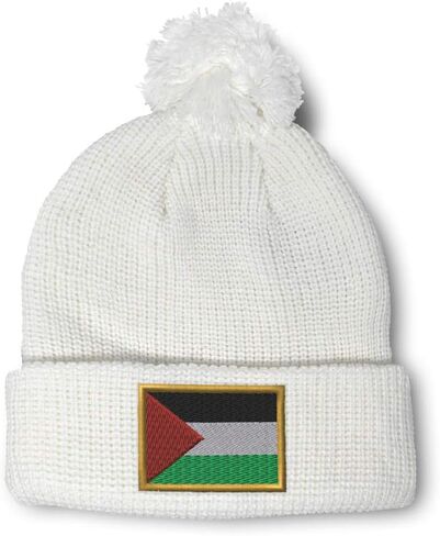 Speedy Pros Pom Pom Beanies for Women Palestine Embroidery Skull Cap Asia Winter Hats for Men Acrylic 1 Size in Saudi Arabia