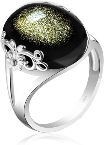 Black SboSidian S925 Sterling Silver Fild Ring For Women ، Clastal Black Black Natural in Kuwait