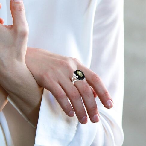 Black SboSidian S925 Sterling Silver Fild Ring For Women ، Clastal Black Black Natural in Kuwait