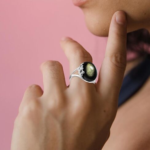 Black SboSidian S925 Sterling Silver Fild Ring For Women ، Clastal Black Black Natural in Kuwait