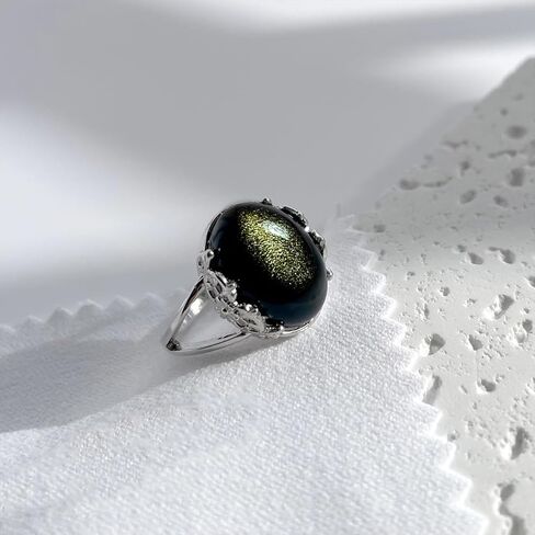 Black SboSidian S925 Sterling Silver Fild Ring For Women ، Clastal Black Black Natural in Kuwait