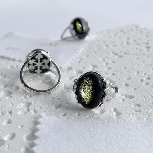 Black SboSidian S925 Sterling Silver Fild Ring For Women ، Clastal Black Black Natural in Kuwait