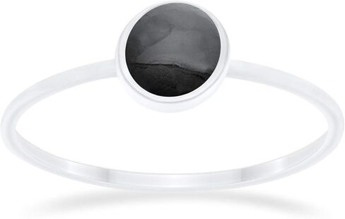 Solitaire Fashion Petite Dainty العصرية Solitaire Ring Round Round Black Onyx 925 Sterling Silver in Kuwait