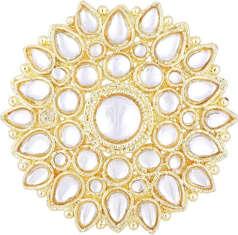 Aheli Gold Plated White Kundan Studded Adjustable Finger Ring Ethnic Fashion Jewellery Gift for Women in Saudi Arabia