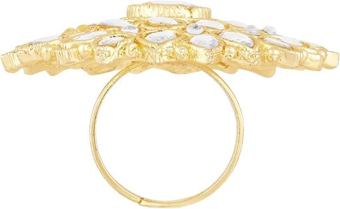 Aheli Gold Plated White Kundan Studded Adjustable Finger Ring Ethnic Fashion Jewellery Gift for Women in Saudi Arabia